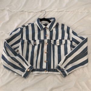 Cropped Stripped Denim Jacket